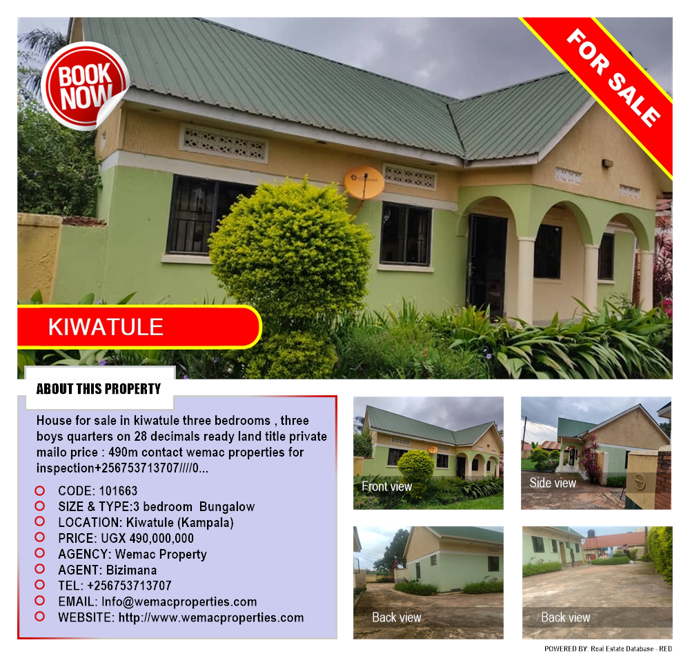3 bedroom Bungalow  for sale in Kiwaatule Kampala Uganda, code: 101663