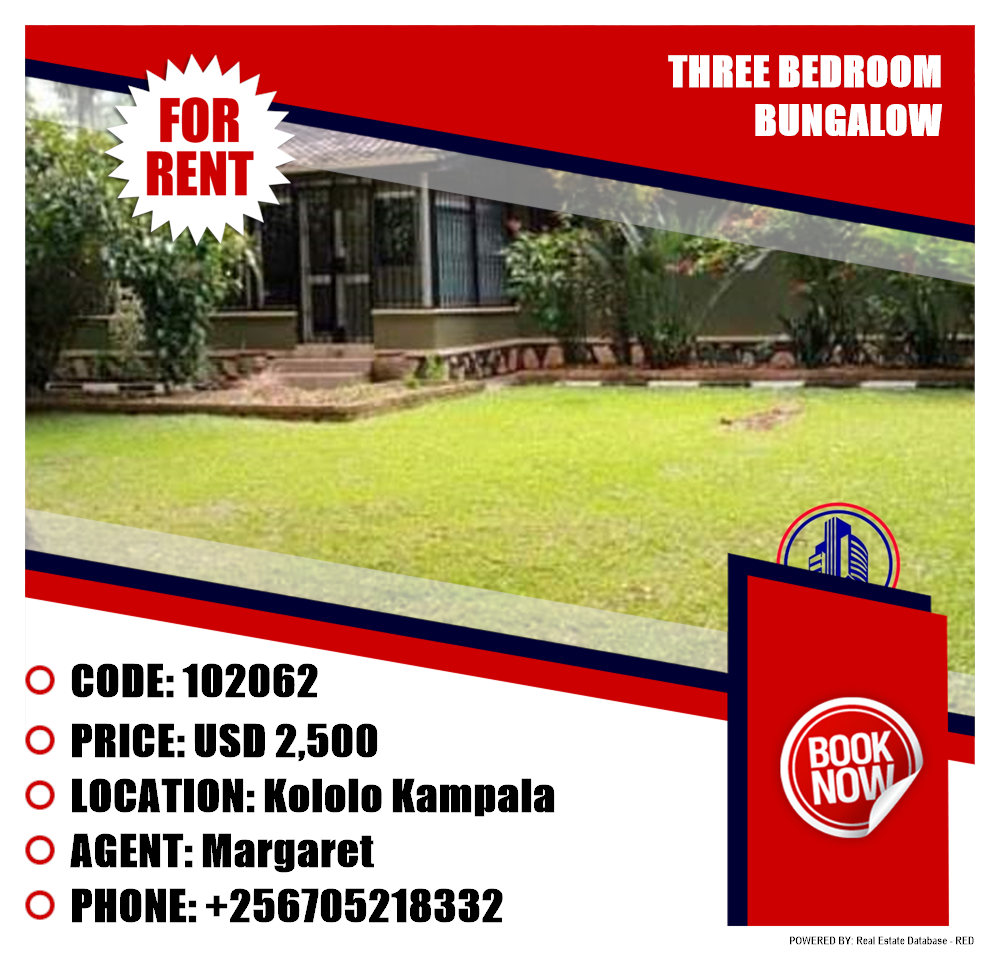 3 bedroom Bungalow  for rent in Kololo Kampala Uganda, code: 102062