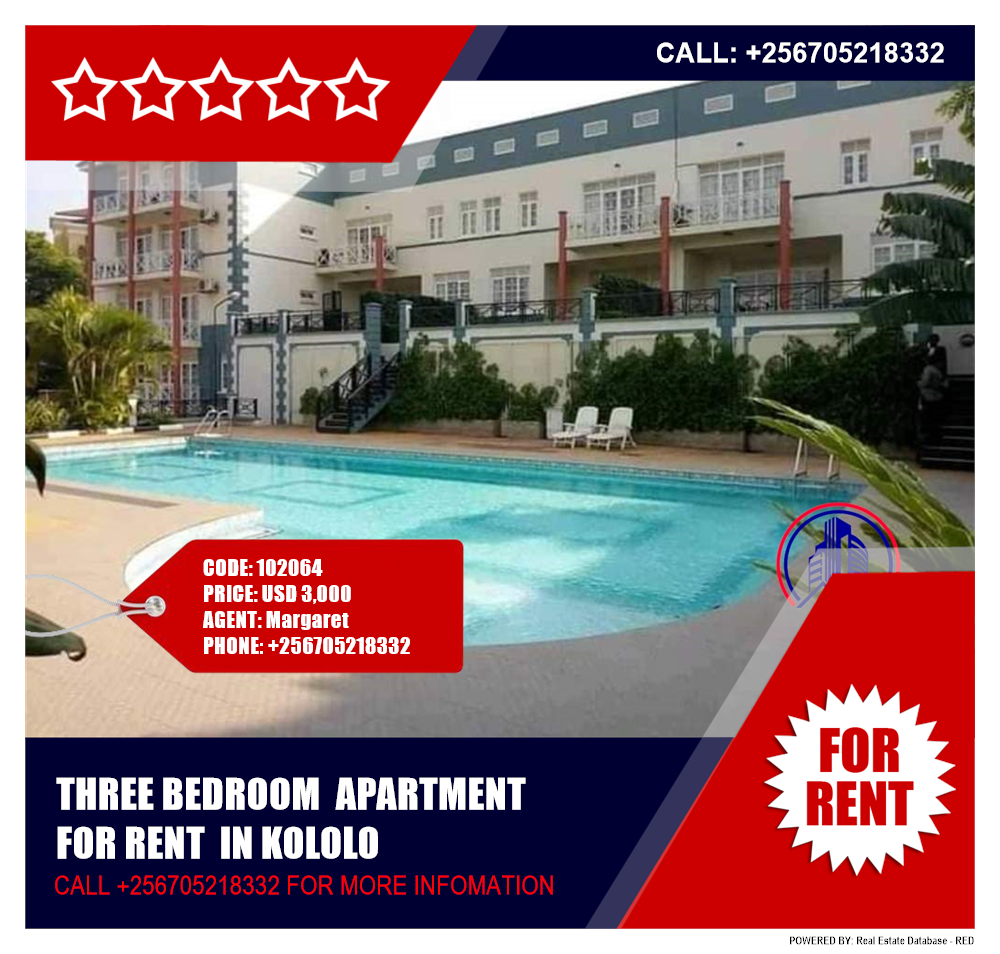 3 bedroom Apartment  for rent in Kololo Kampala Uganda, code: 102064