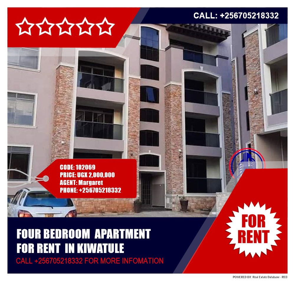 4 bedroom Apartment  for rent in Kiwaatule Kampala Uganda, code: 102069