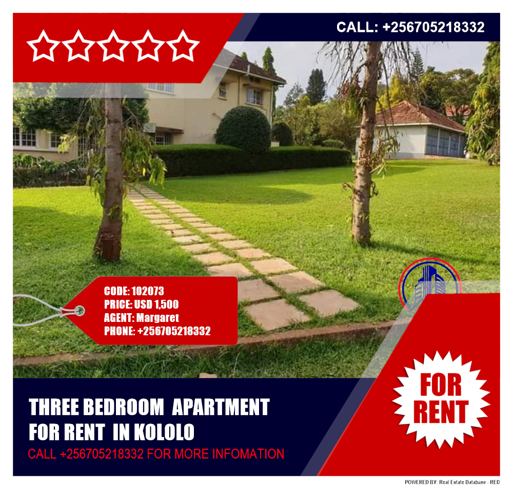 3 bedroom Apartment  for rent in Kololo Kampala Uganda, code: 102073