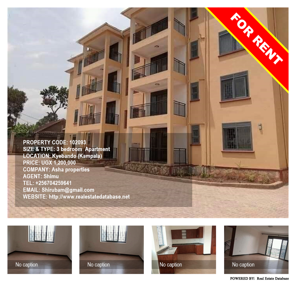 3 bedroom Apartment  for rent in Kyebando Kampala Uganda, code: 102093