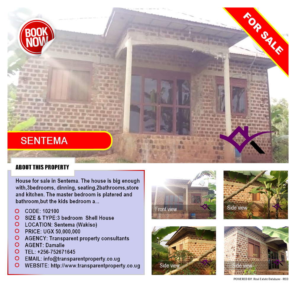 3 bedroom Shell House  for sale in Sentema Wakiso Uganda, code: 102100