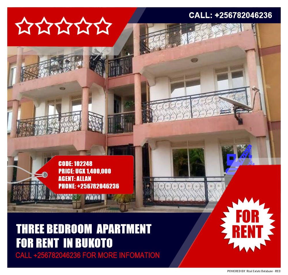 3 bedroom Apartment  for rent in Bukoto Kampala Uganda, code: 102248