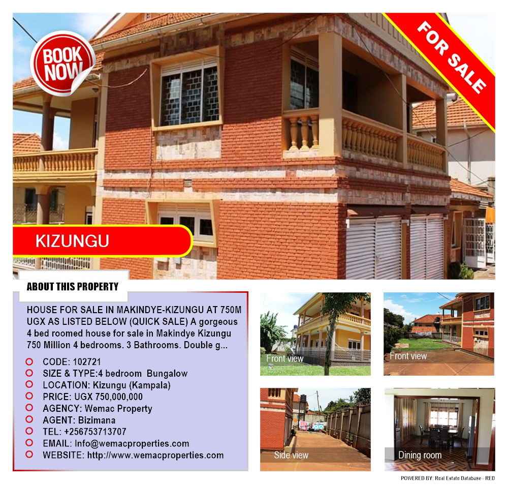 4 bedroom Bungalow  for sale in Kizungu Kampala Uganda, code: 102721