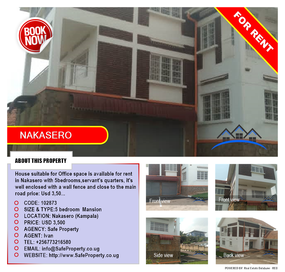 5 bedroom Mansion  for rent in Nakasero Kampala Uganda, code: 102873