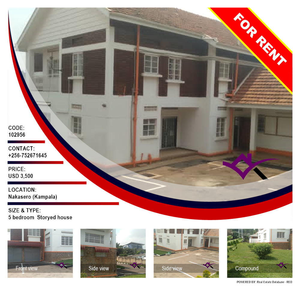 5 bedroom Storeyed house  for rent in Nakasero Kampala Uganda, code: 102956