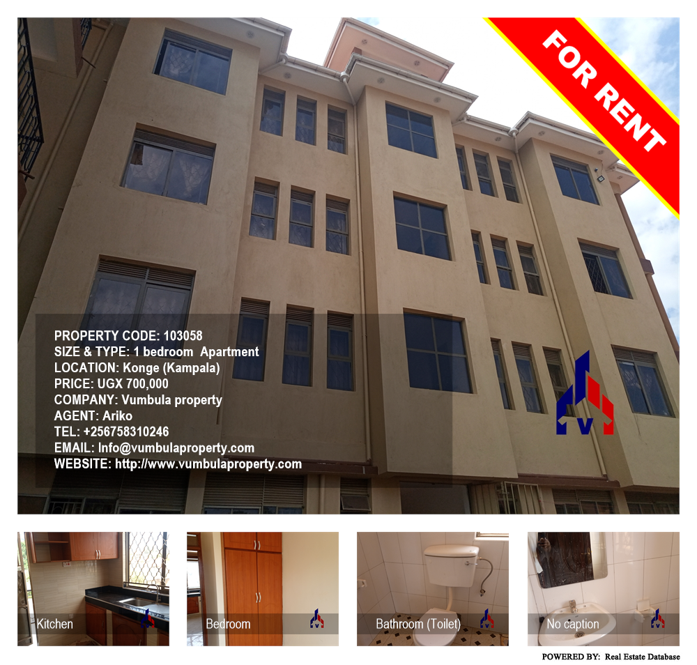 1 bedroom Apartment  for rent in Konge Kampala Uganda, code: 103058