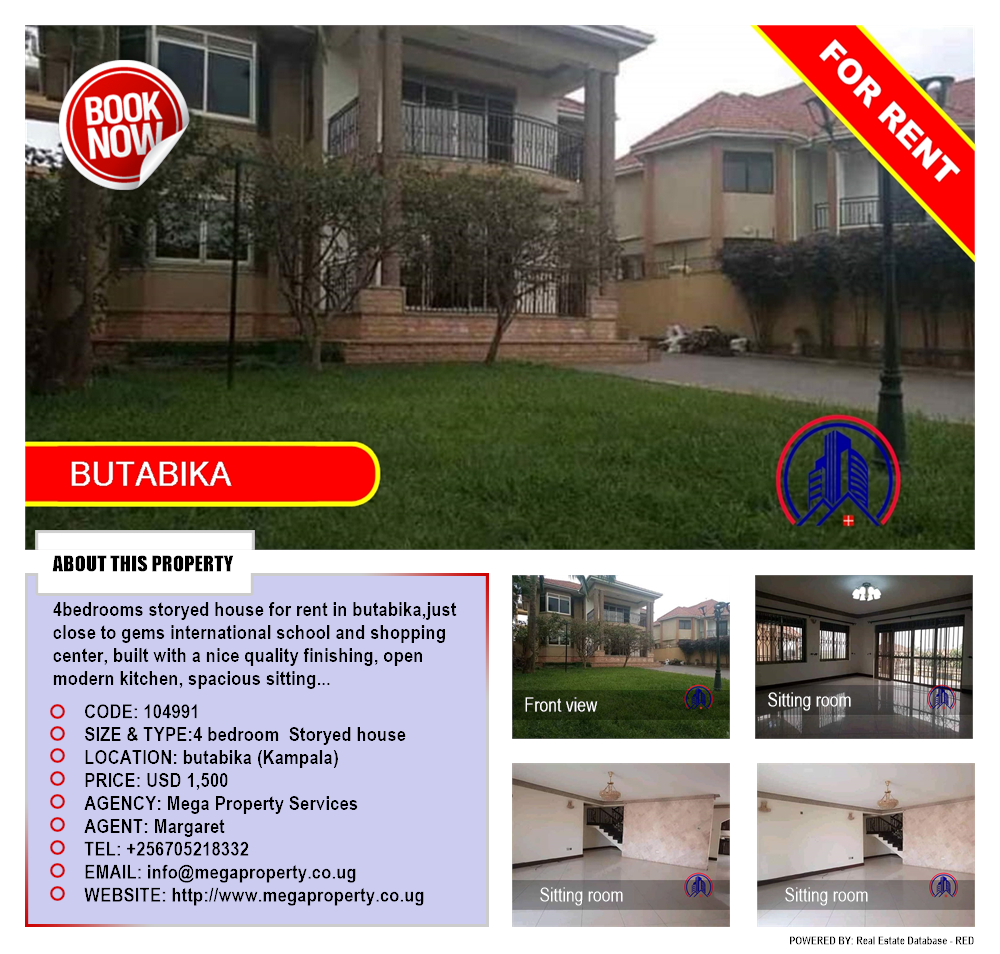 4 bedroom Storeyed house  for rent in Butabika Kampala Uganda, code: 104991