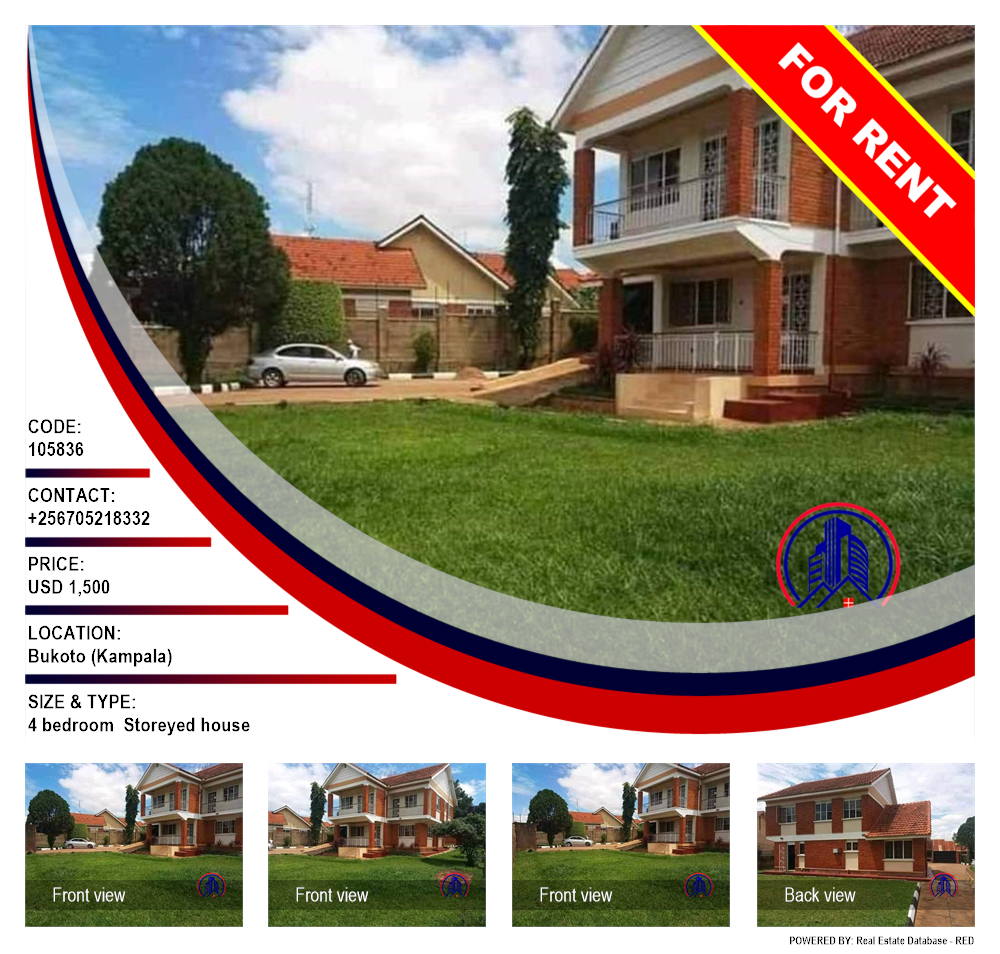 4 bedroom Storeyed house  for rent in Bukoto Kampala Uganda, code: 105836