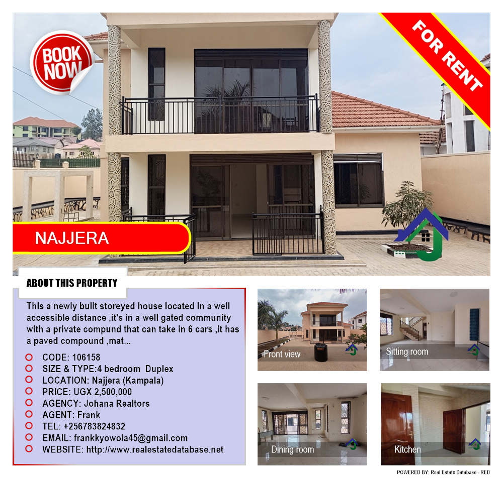 4 bedroom Duplex  for rent in Najjera Kampala Uganda, code: 106158