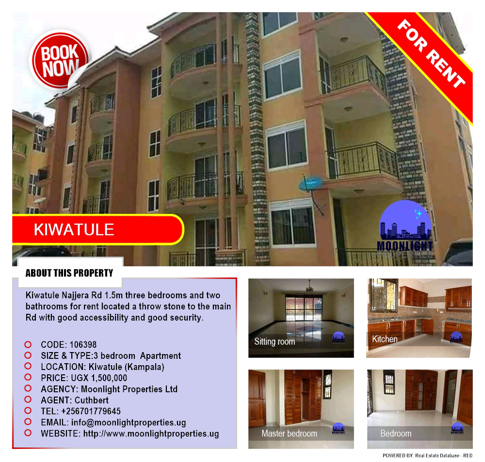 3 bedroom Apartment  for rent in Kiwaatule Kampala Uganda, code: 106398