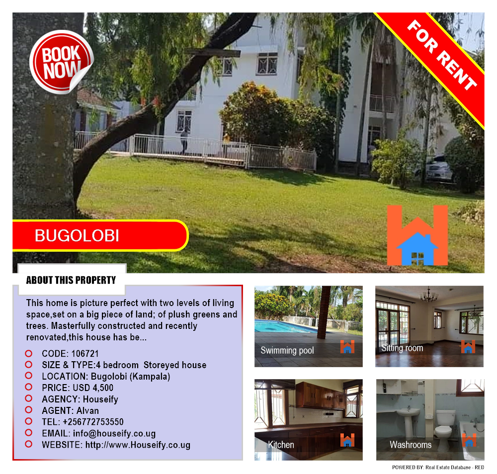 4 bedroom Storeyed house  for rent in Bugoloobi Kampala Uganda, code: 106721
