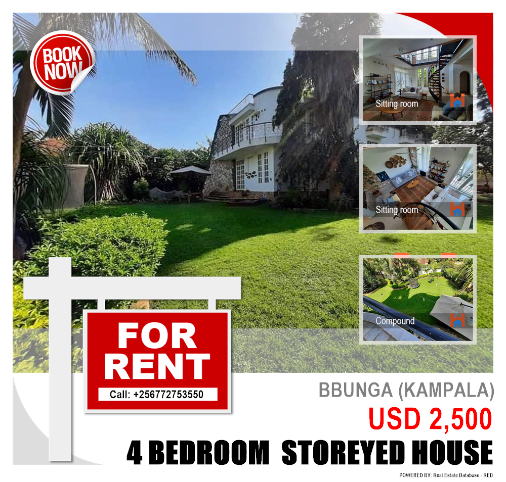 4 bedroom Storeyed house  for rent in Bbunga Kampala Uganda, code: 107016