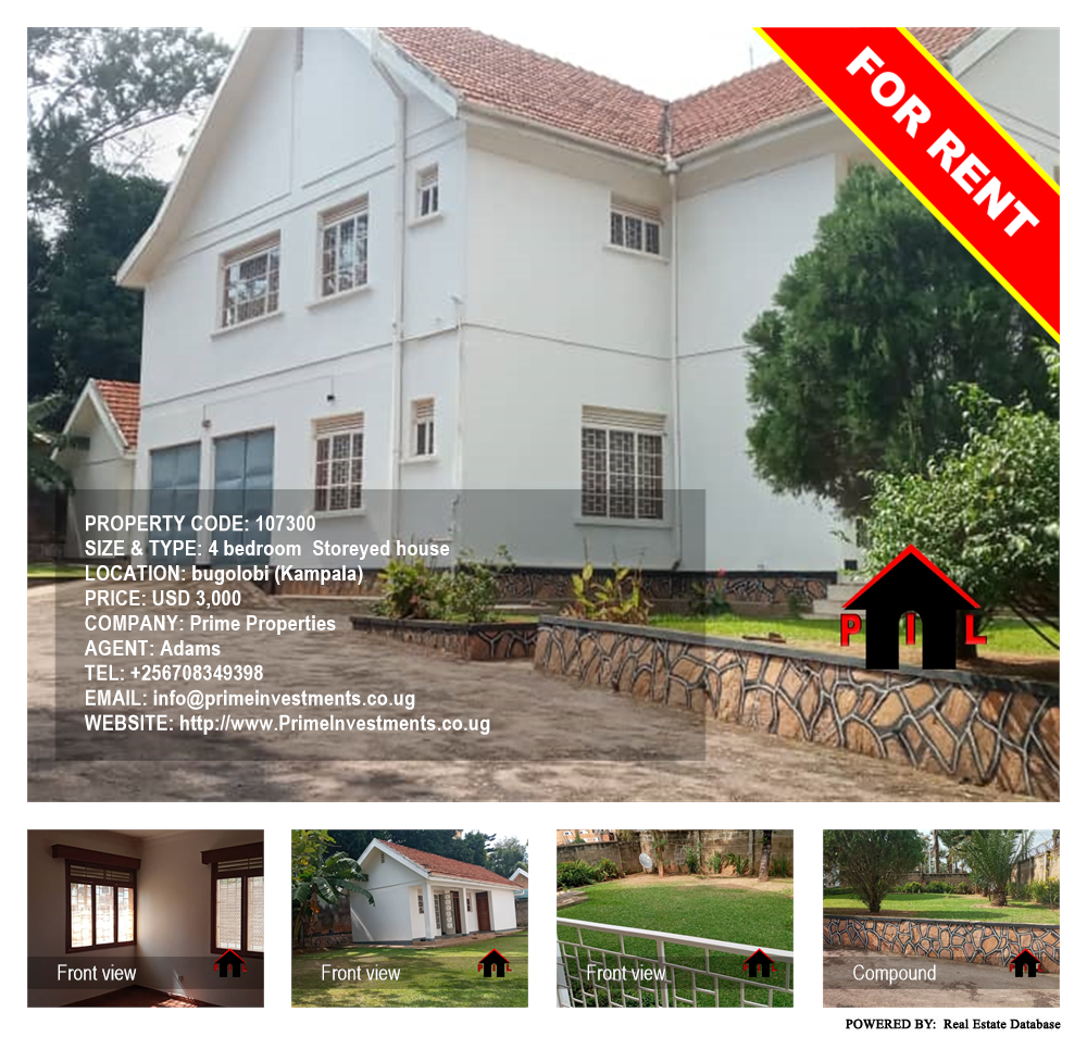 4 bedroom Storeyed house  for rent in Bugoloobi Kampala Uganda, code: 107300