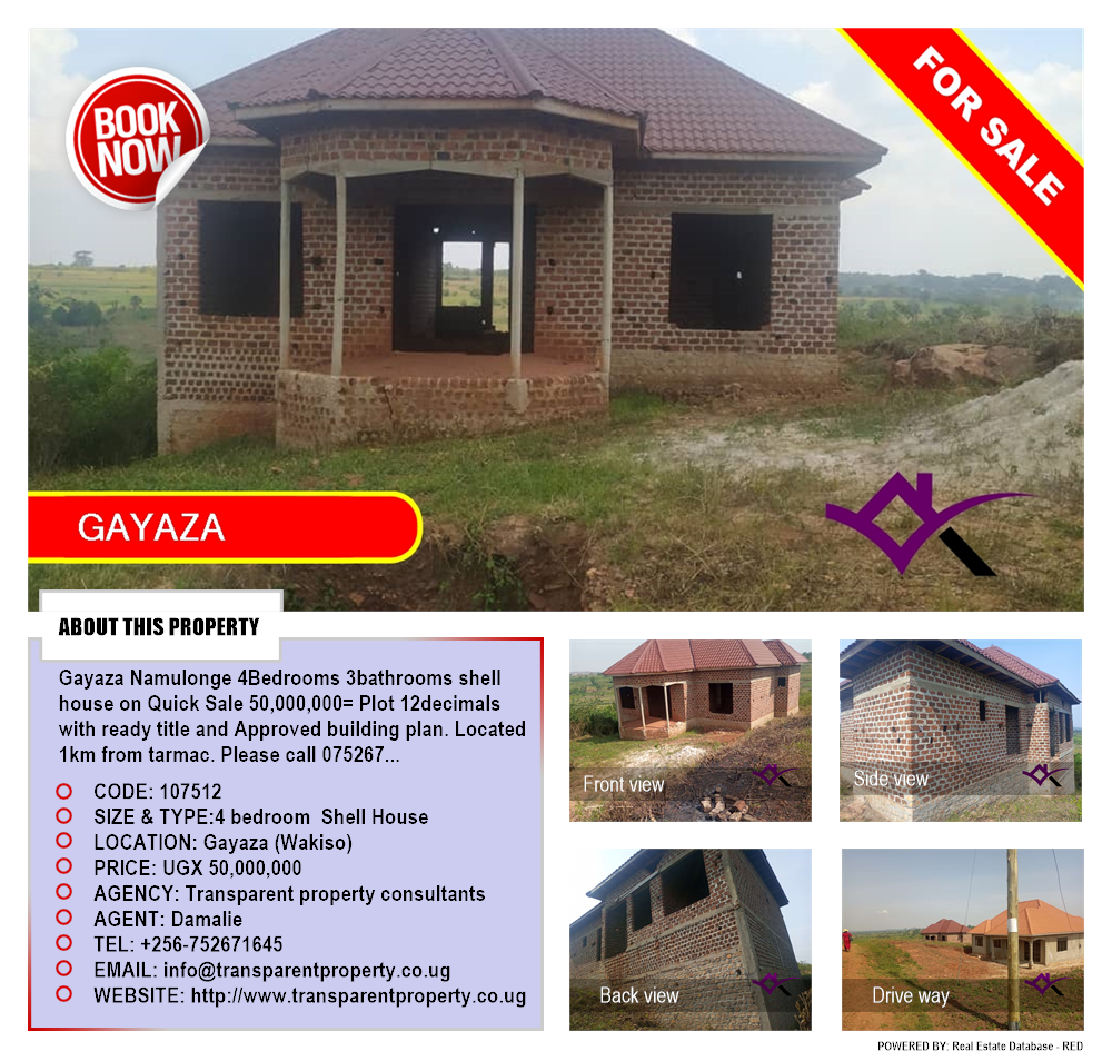 4 bedroom Shell House  for sale in Gayaza Wakiso Uganda, code: 107512