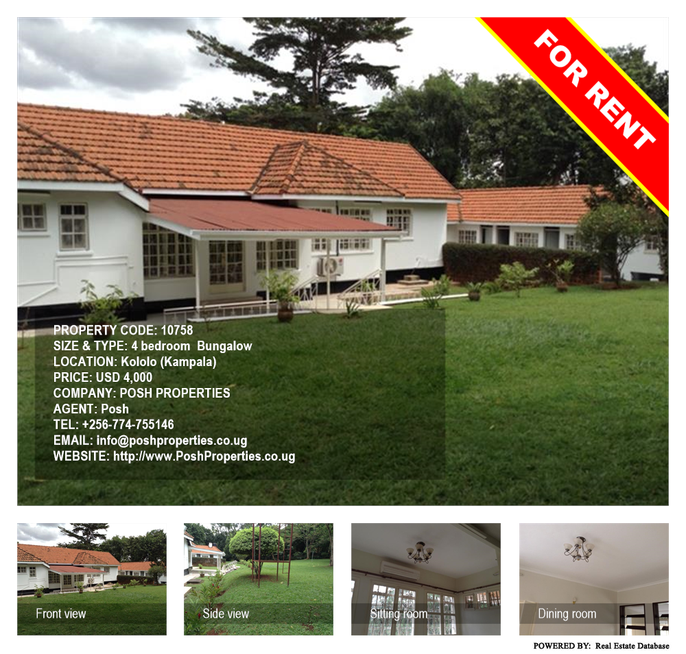 4 bedroom Bungalow  for rent in Kololo Kampala Uganda, code: 10758