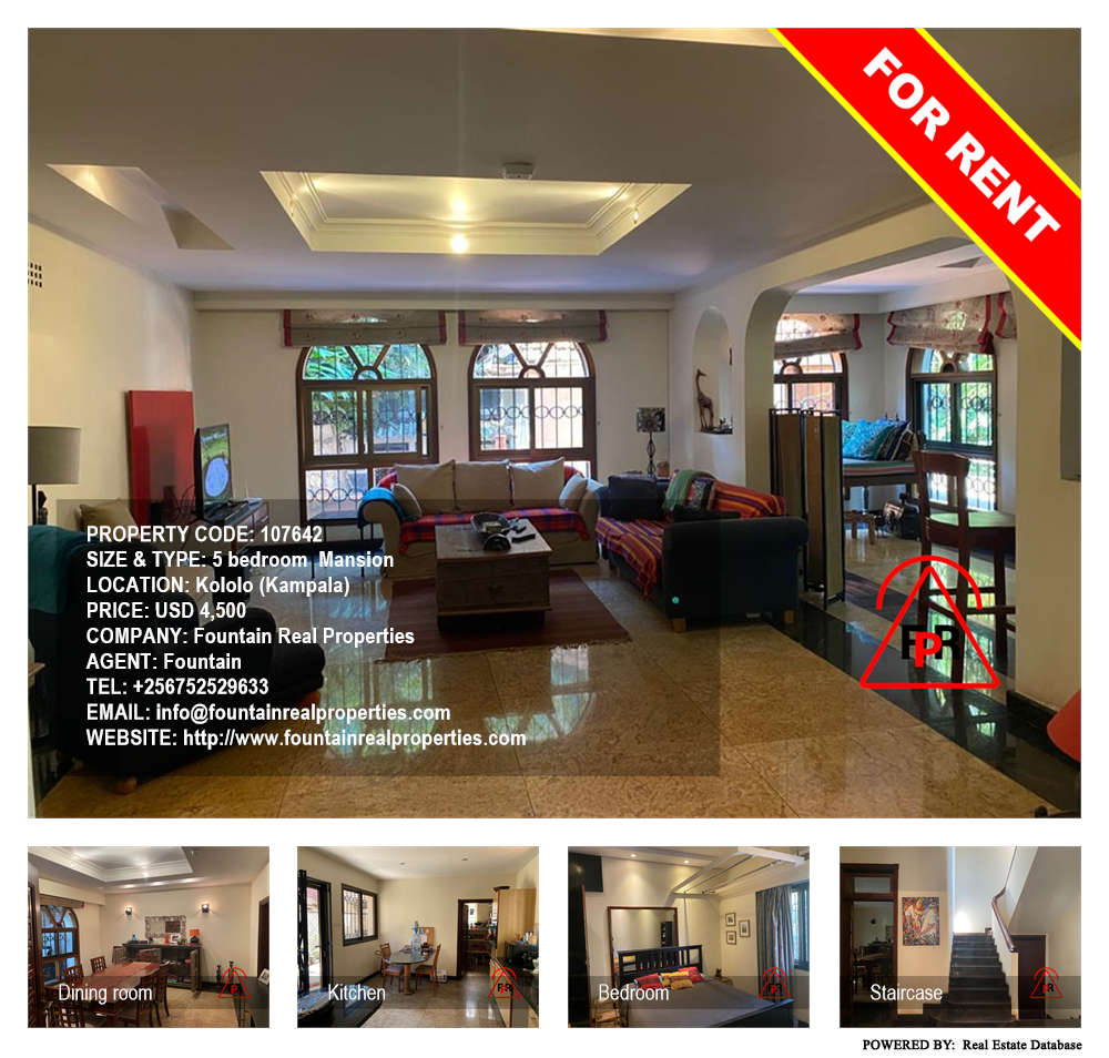 5 bedroom Mansion  for rent in Kololo Kampala Uganda, code: 107642