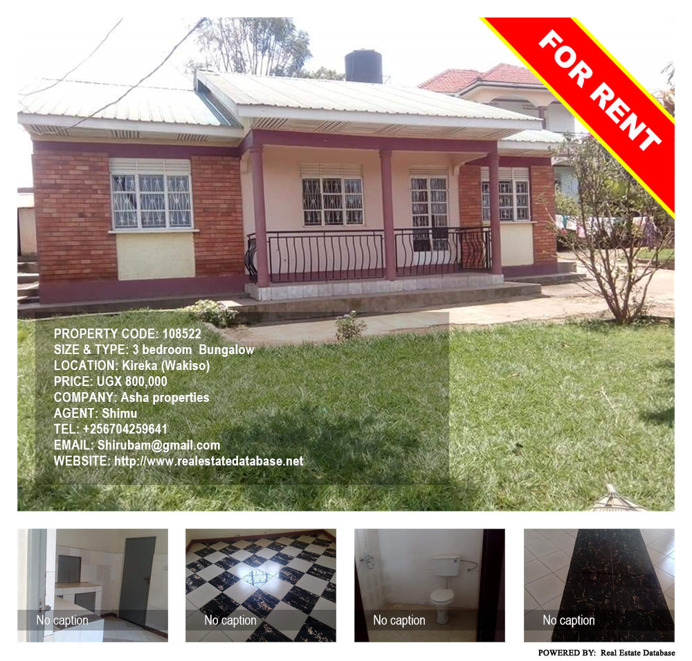 3 bedroom Bungalow  for rent in Kireka Wakiso Uganda, code: 108522