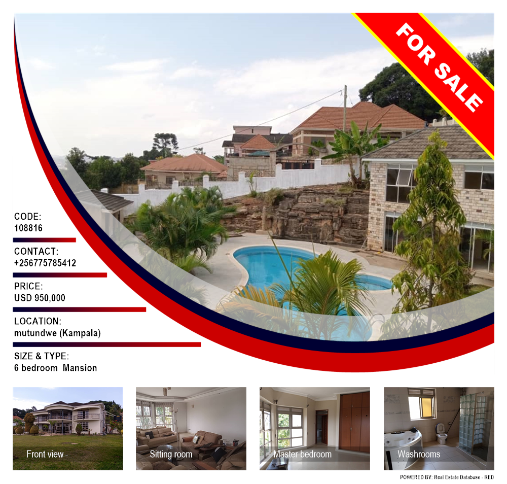 6 bedroom Mansion  for sale in Mutundwe Kampala Uganda, code: 108816