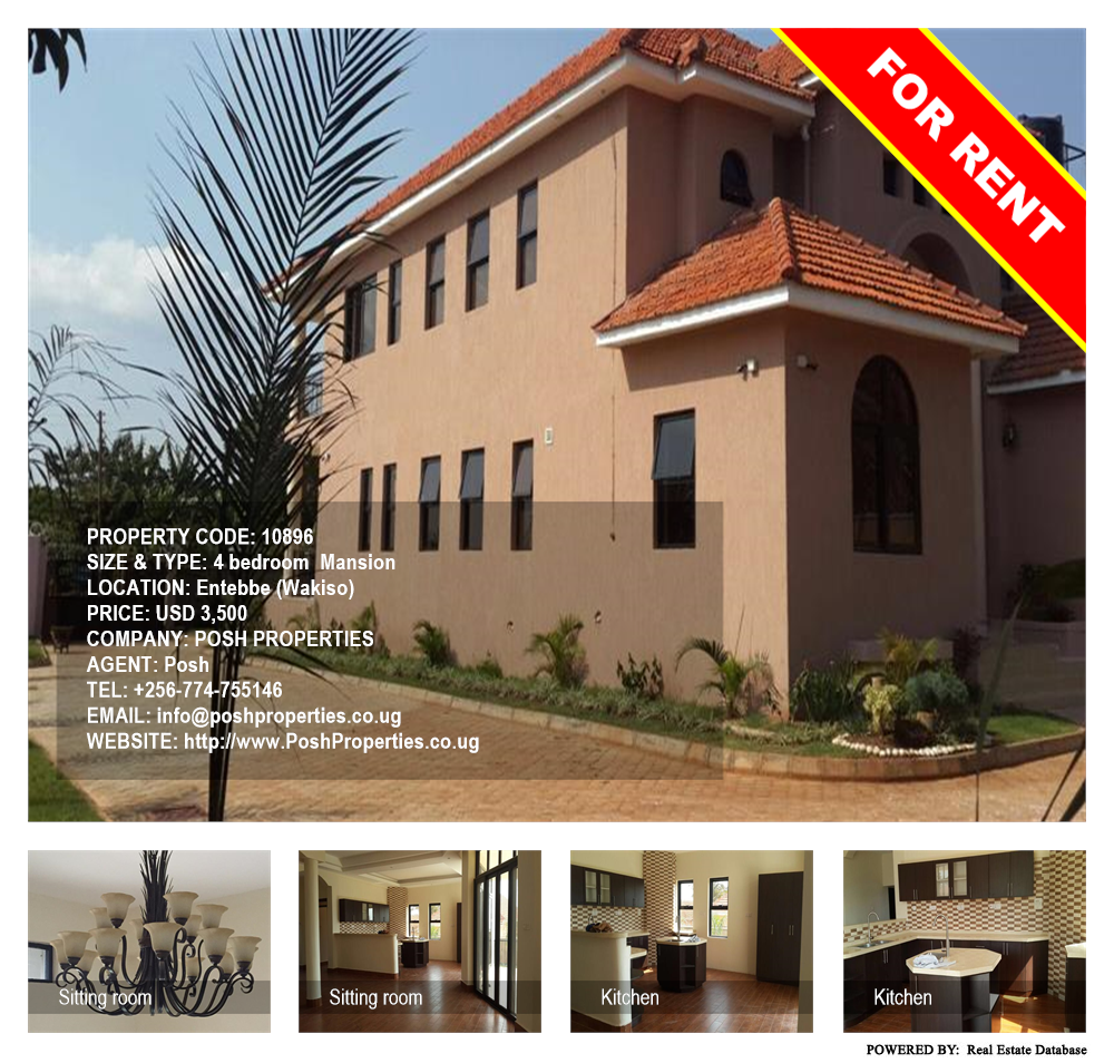 4 bedroom Mansion  for rent in Entebbe Wakiso Uganda, code: 10896