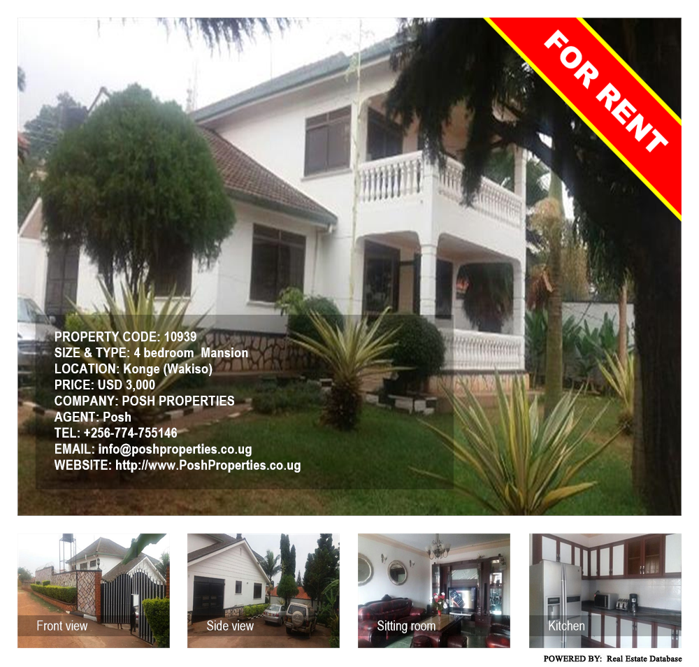 4 bedroom Mansion  for rent in Konge Wakiso Uganda, code: 10939