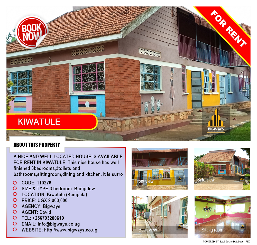 3 bedroom Bungalow  for rent in Kiwaatule Kampala Uganda, code: 110276