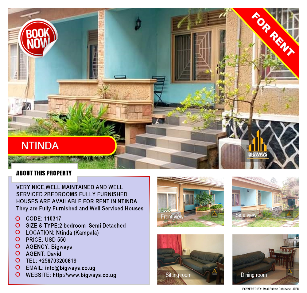 2 bedroom Semi Detached  for rent in Ntinda Kampala Uganda, code: 110317