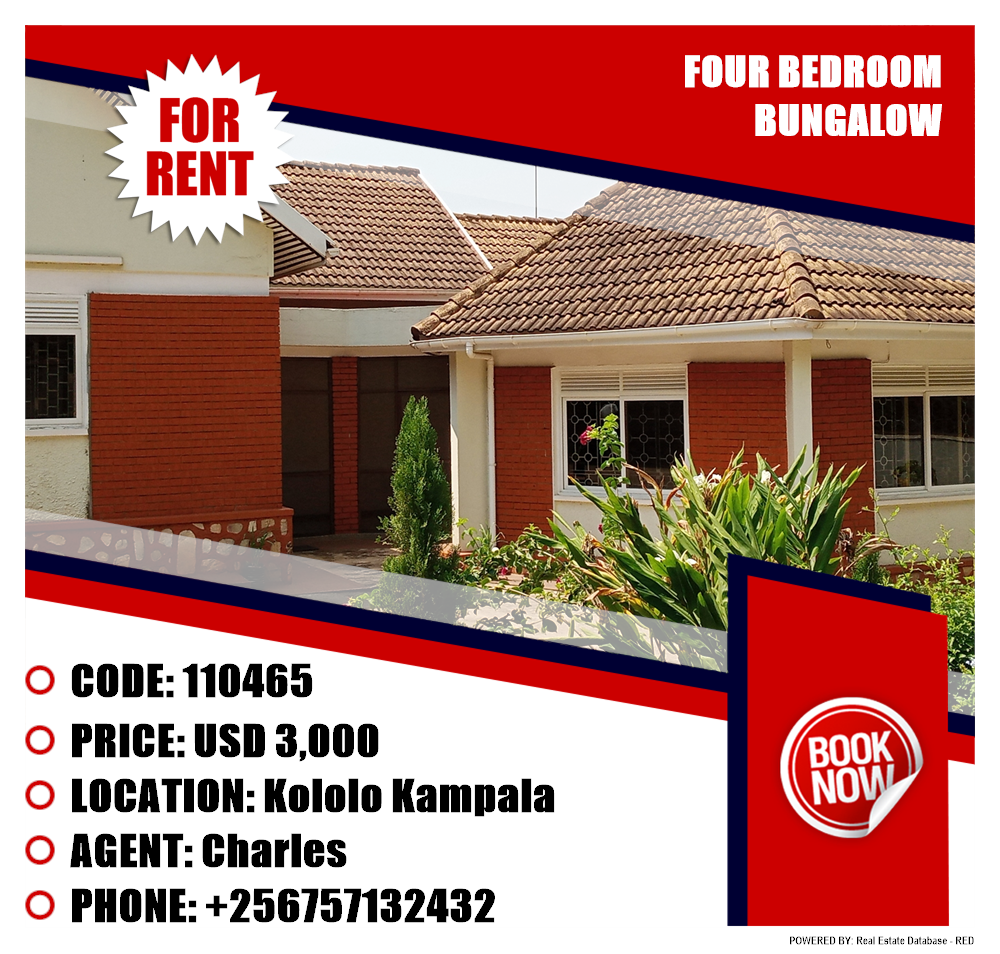 4 bedroom Bungalow  for rent in Kololo Kampala Uganda, code: 110465