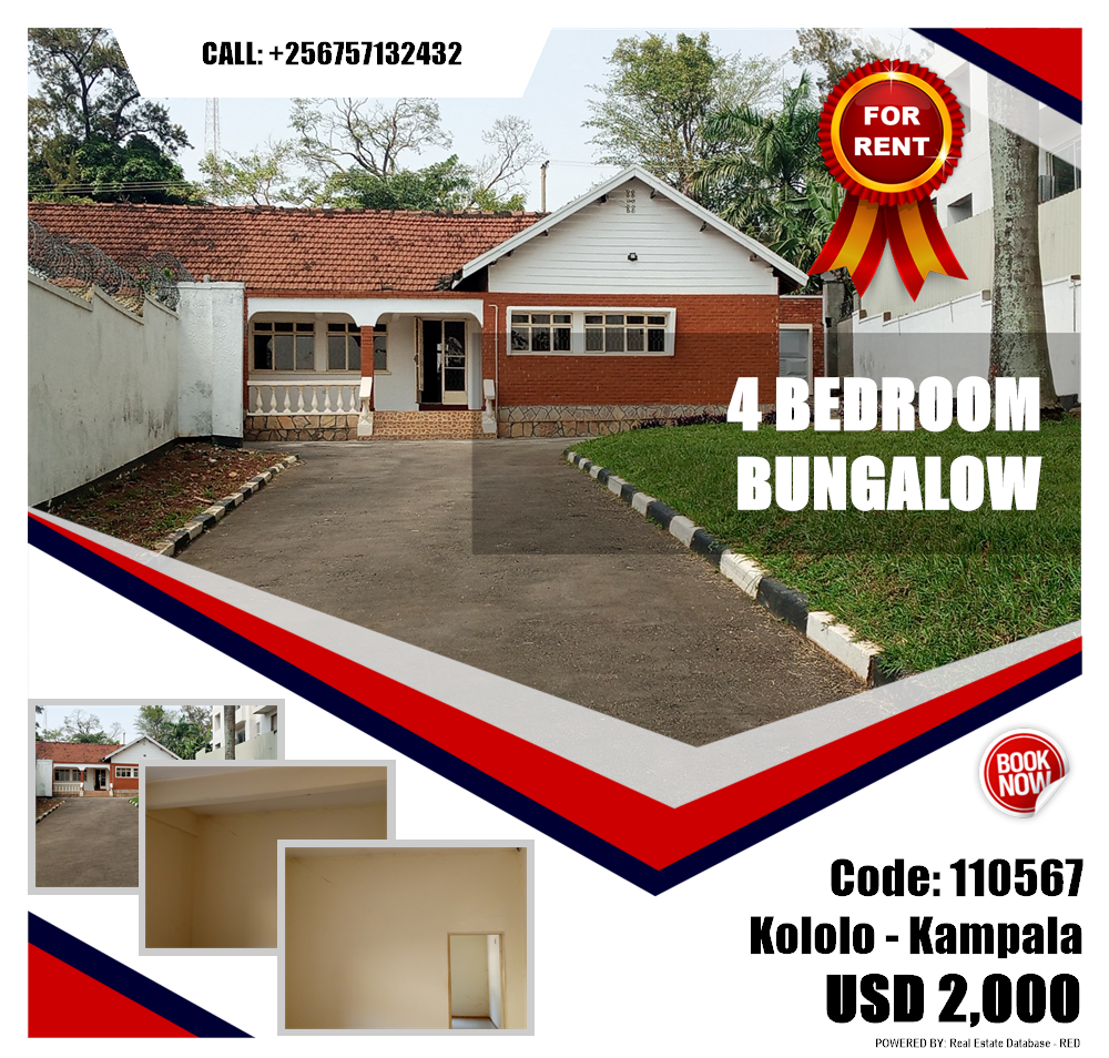4 bedroom Bungalow  for rent in Kololo Kampala Uganda, code: 110567