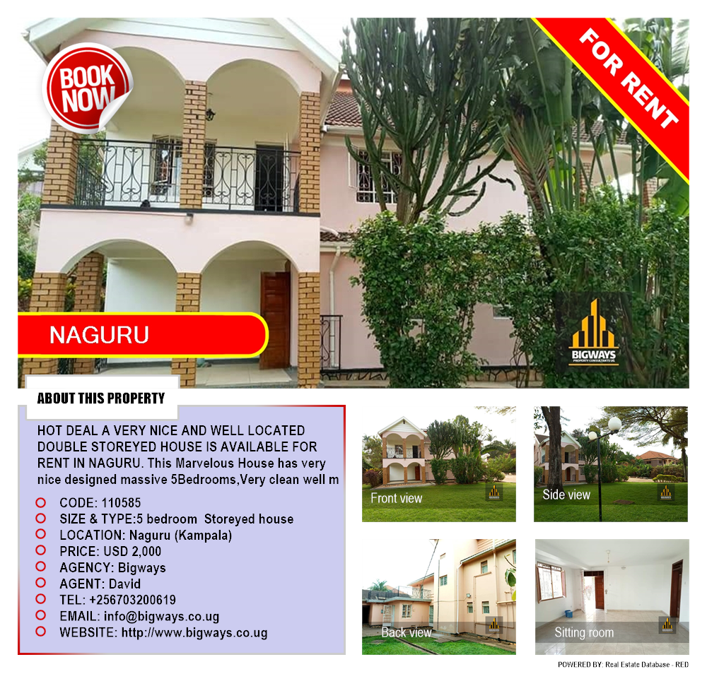 5 bedroom Storeyed house  for rent in Naguru Kampala Uganda, code: 110585
