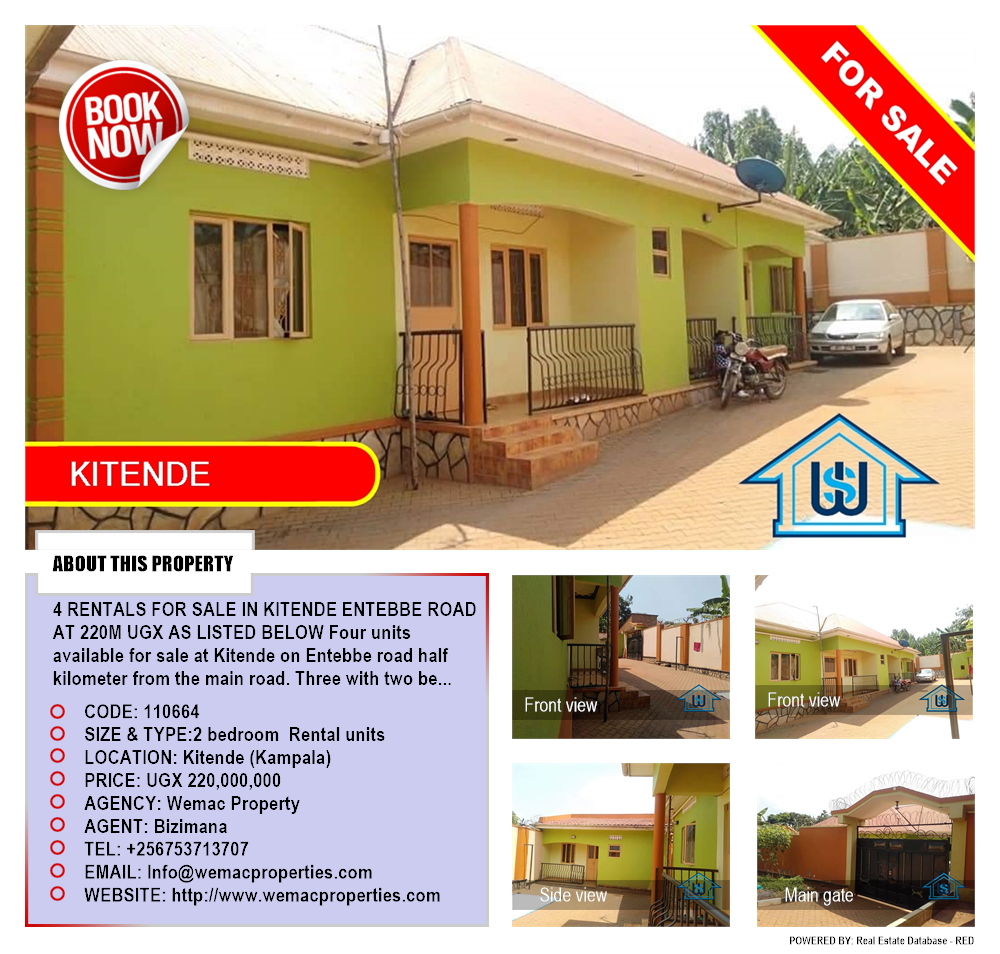 2 bedroom Rental units  for sale in Kitende Kampala Uganda, code: 110664