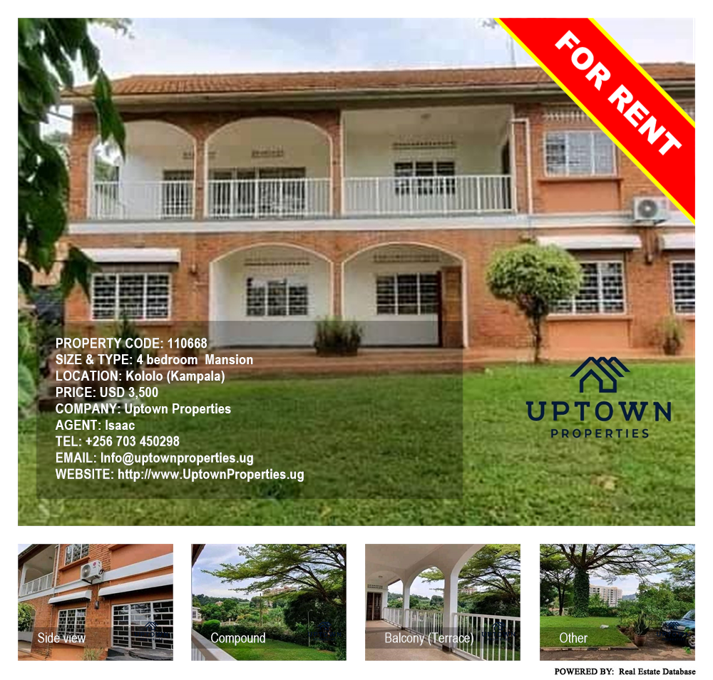 4 bedroom Mansion  for rent in Kololo Kampala Uganda, code: 110668