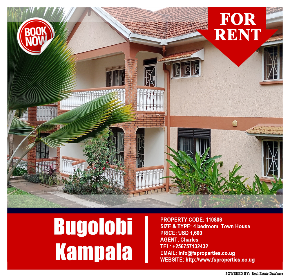 4 bedroom Town House  for rent in Bugoloobi Kampala Uganda, code: 110806