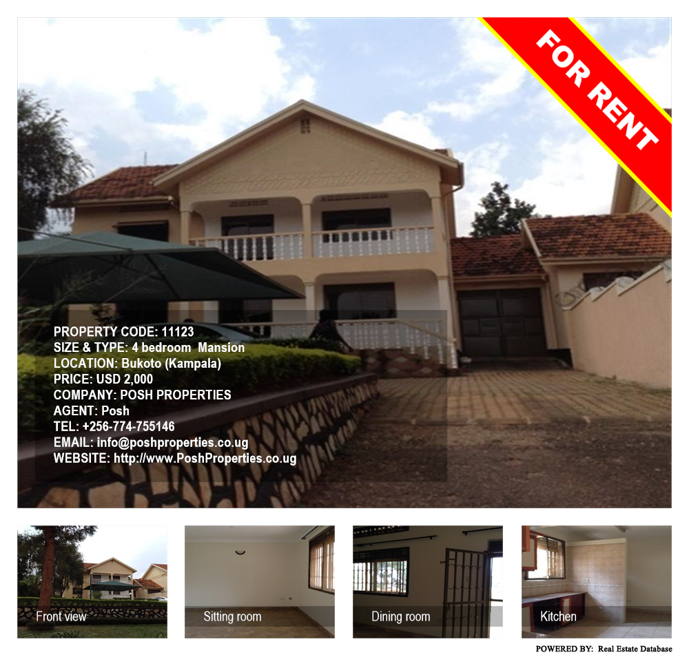 4 bedroom Mansion  for rent in Bukoto Kampala Uganda, code: 11123
