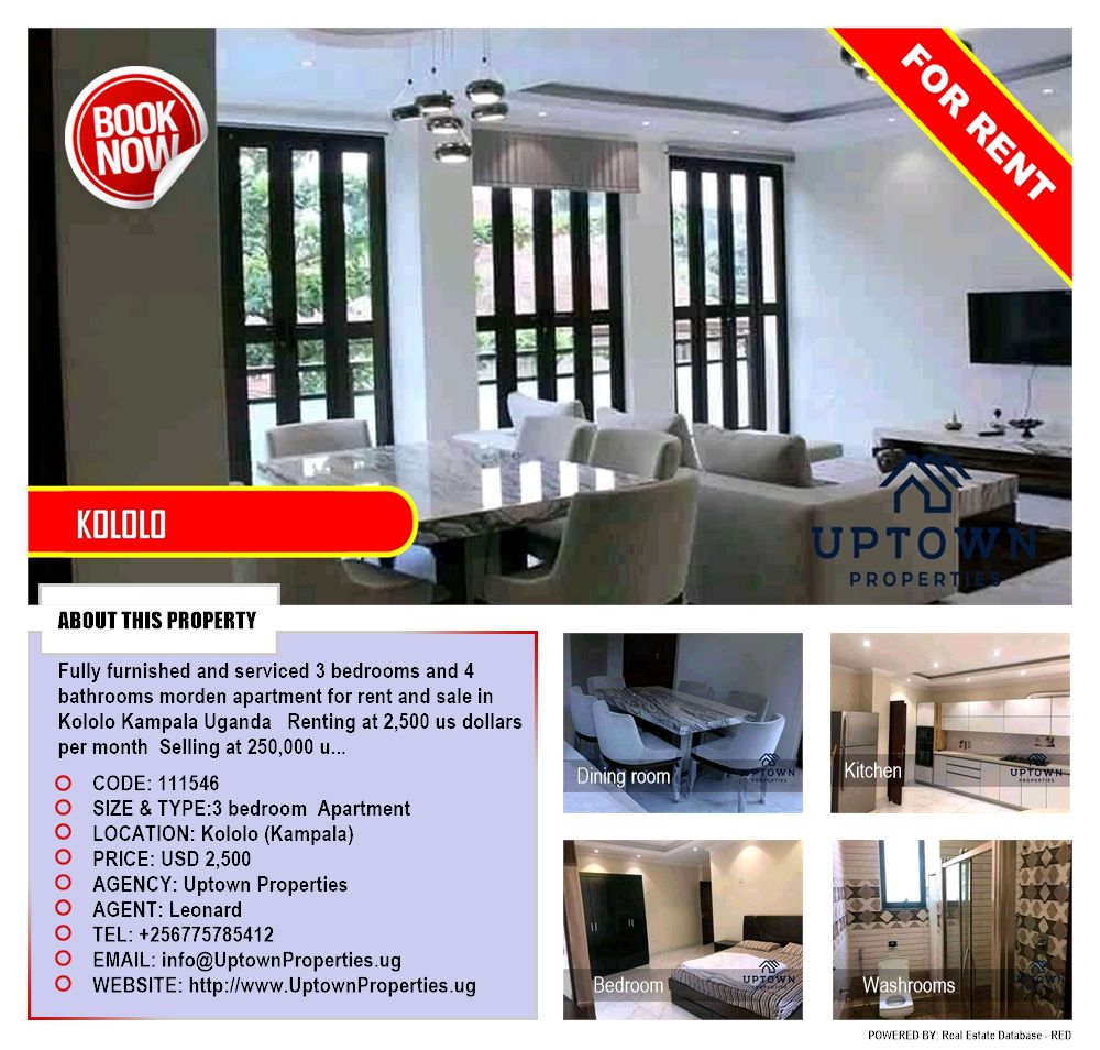 3 bedroom Apartment  for rent in Kololo Kampala Uganda, code: 111546