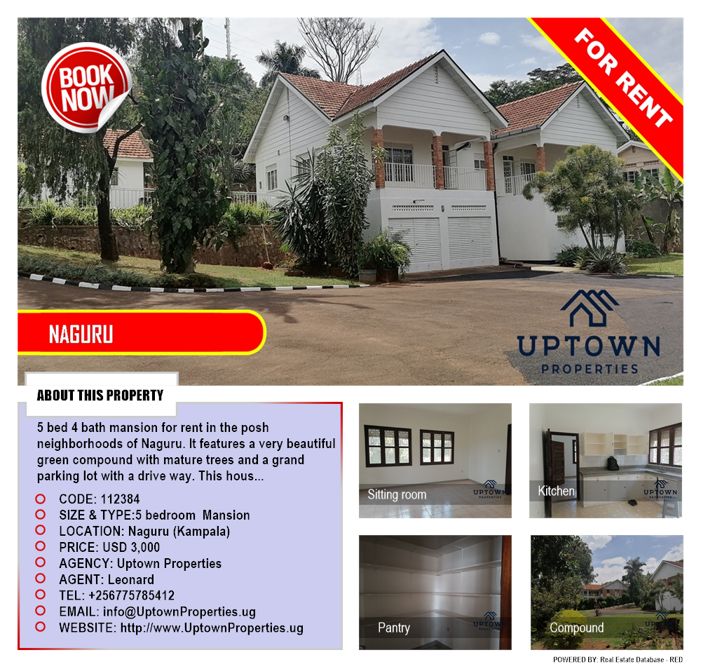 5 bedroom Mansion  for rent in Naguru Kampala Uganda, code: 112384