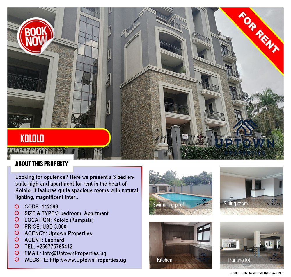 3 bedroom Apartment  for rent in Kololo Kampala Uganda, code: 112399