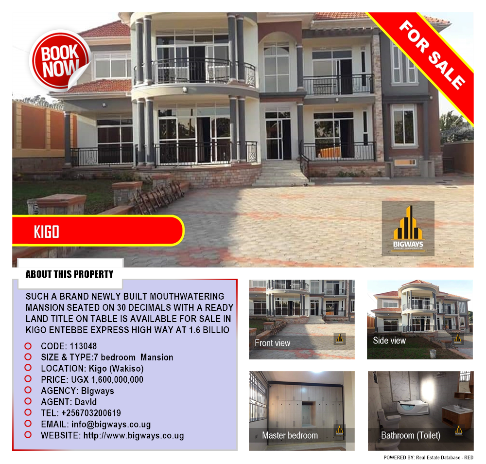 7 bedroom Mansion  for sale in Kigo Wakiso Uganda, code: 113048