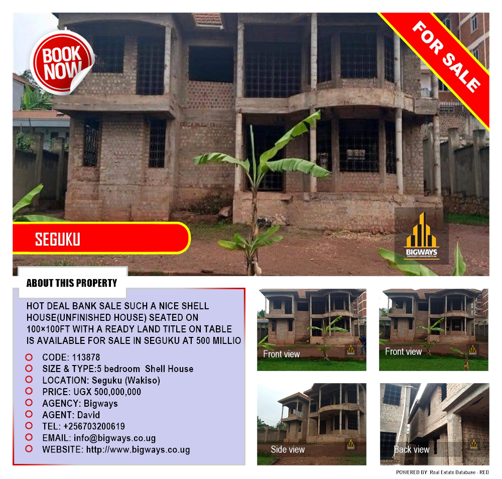5 bedroom Shell House  for sale in Seguku Wakiso Uganda, code: 113878