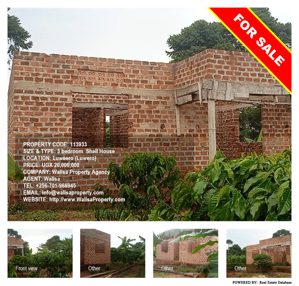 3 bedroom Shell House  for sale in Luweero Luweero Uganda, code: 113933