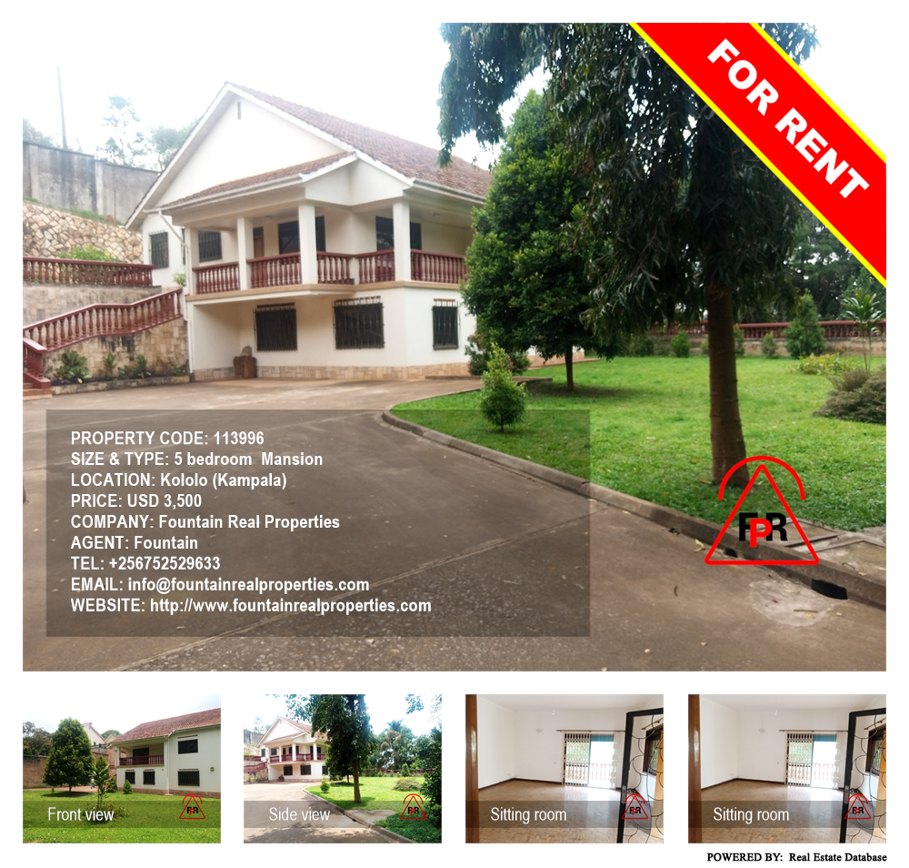 5 bedroom Mansion  for rent in Kololo Kampala Uganda, code: 113996
