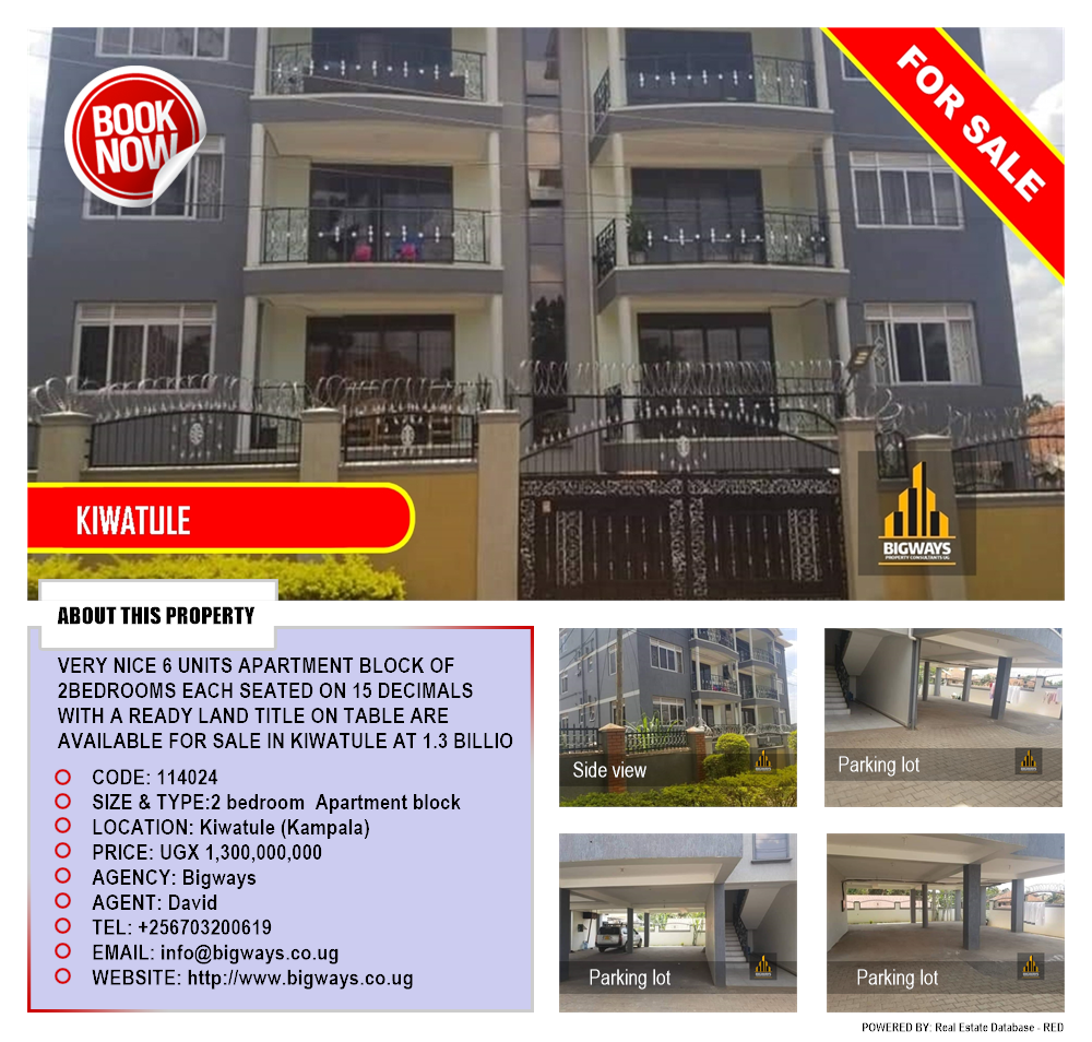 2 bedroom Apartment block  for sale in Kiwaatule Kampala Uganda, code: 114024