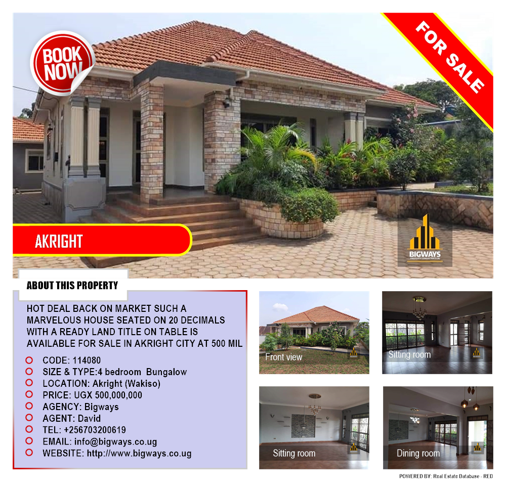 4 bedroom Bungalow  for sale in Akright Wakiso Uganda, code: 114080