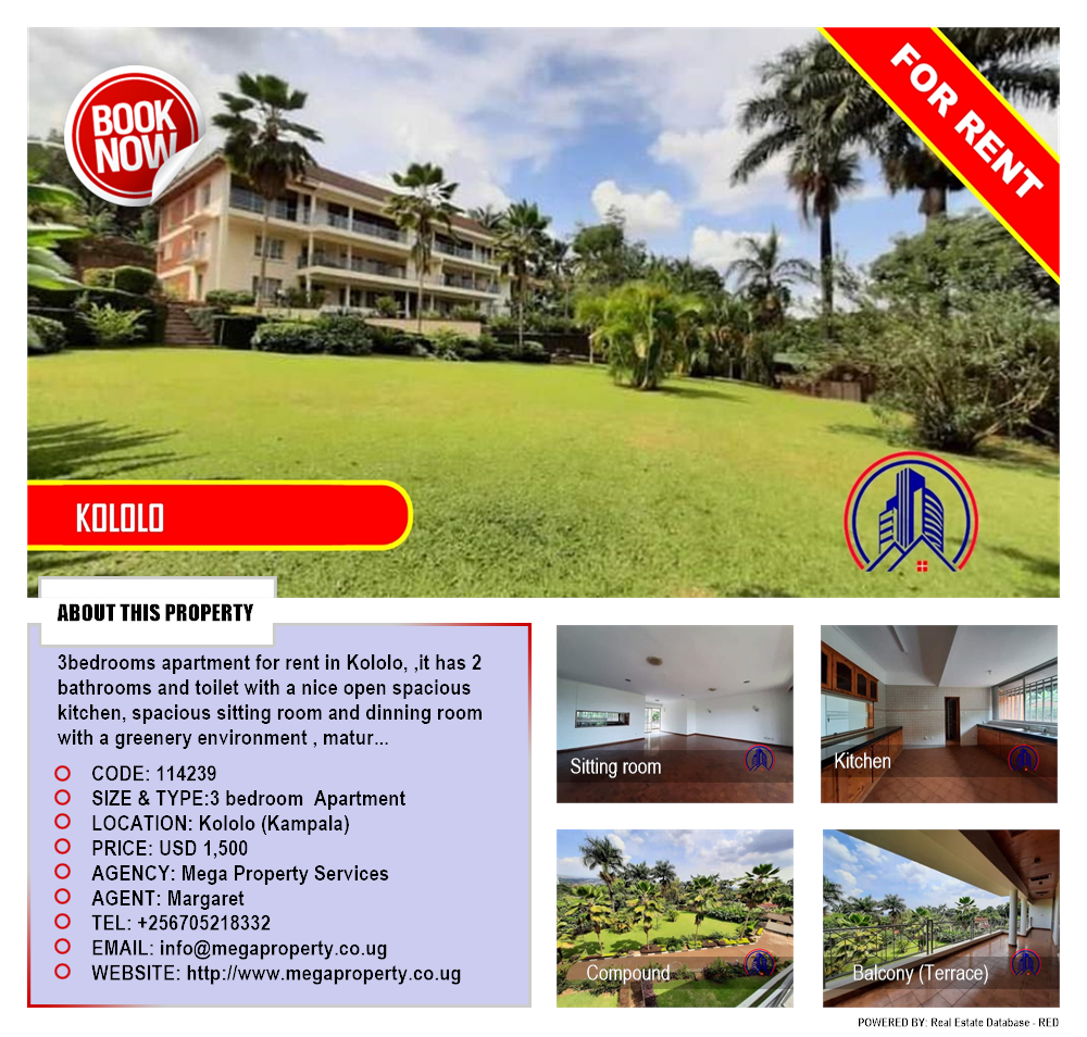 3 bedroom Apartment  for rent in Kololo Kampala Uganda, code: 114239