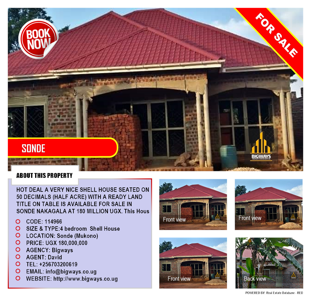 4 bedroom Shell House  for sale in Sonde Mukono Uganda, code: 114966