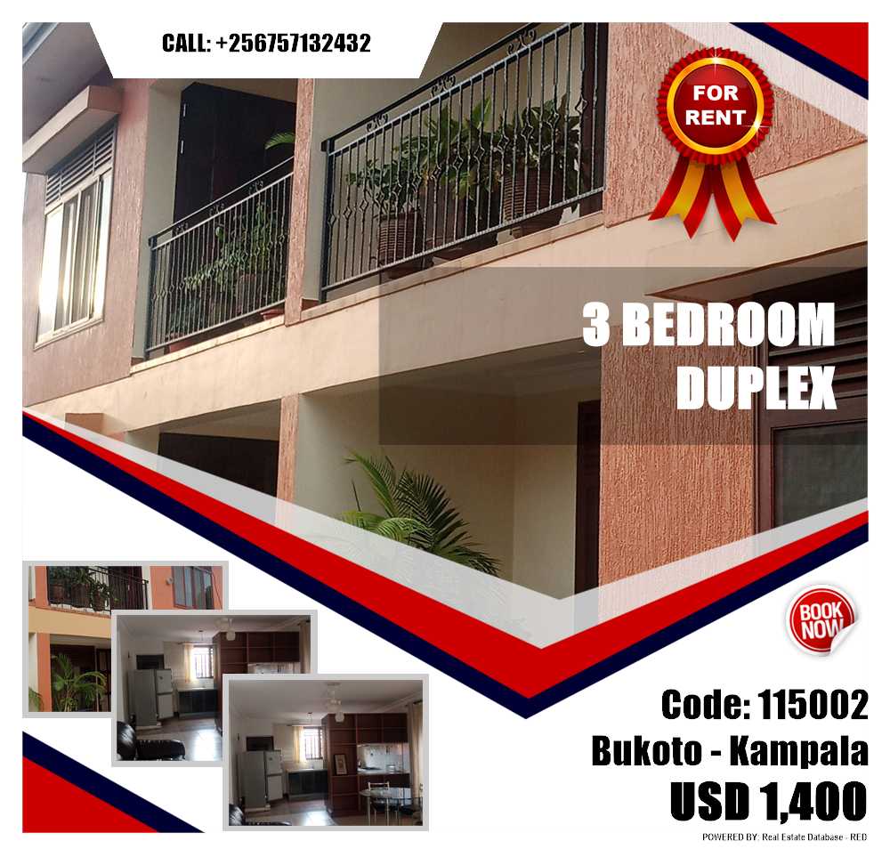 3 bedroom Duplex  for rent in Bukoto Kampala Uganda, code: 115002
