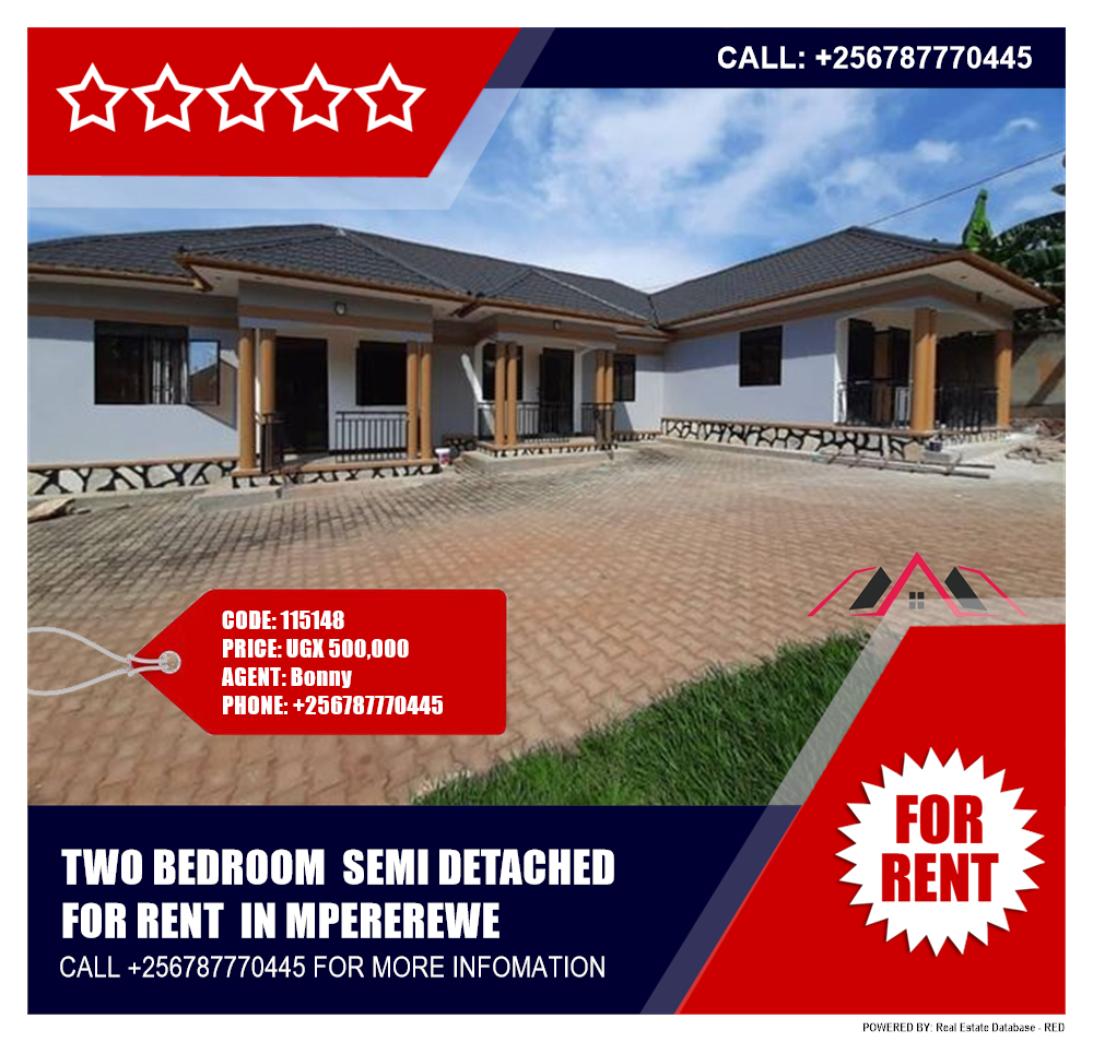 2 bedroom Semi Detached  for rent in Mpererewe Kampala Uganda, code: 115148