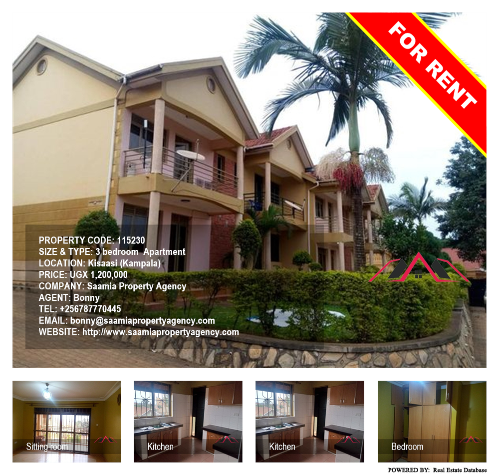 3 bedroom Apartment  for rent in Kisaasi Kampala Uganda, code: 115230