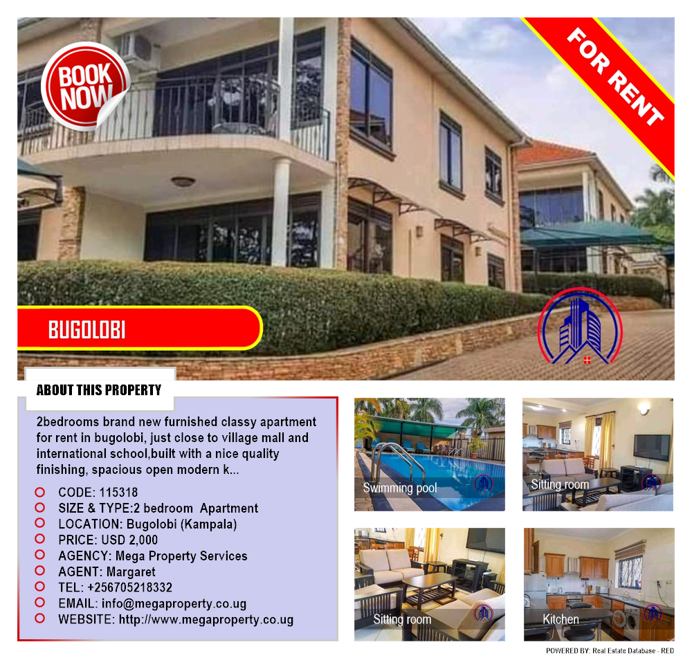 2 bedroom Apartment  for rent in Bugoloobi Kampala Uganda, code: 115318